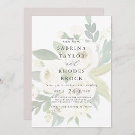 白エレガントフローラ |赤面ムーヴ色あせ結婚た 招待状