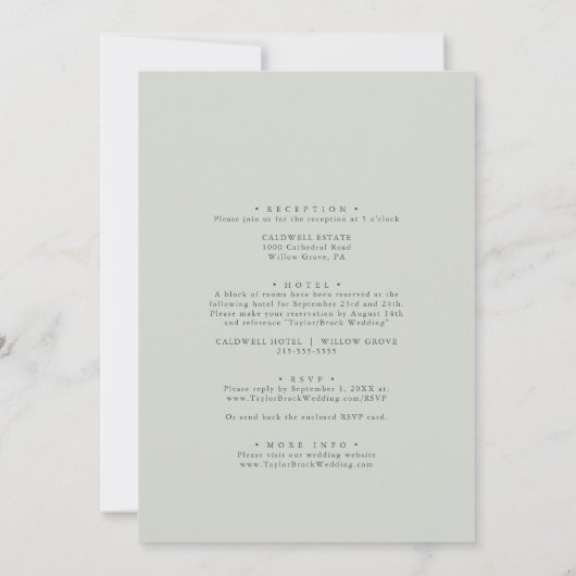 白エレガントフローラ Sage Mint結婚 The Of 招待状 (裏面)