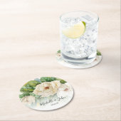 白エレガントフローラMagnolia Namesスクリプト結婚の ラウンドペーパーコースター (インサイチュ)