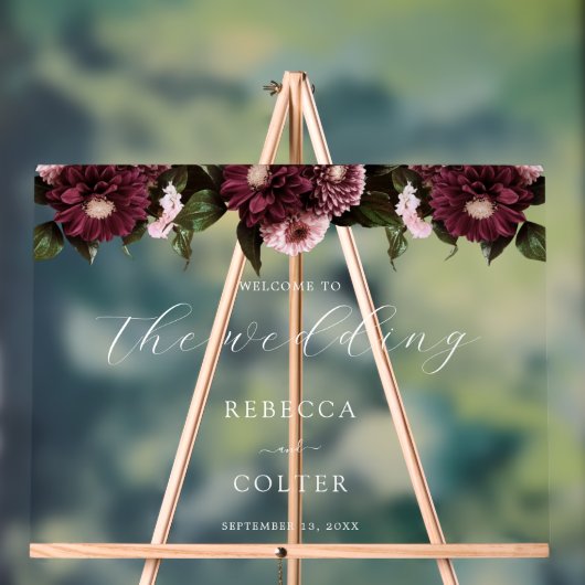 白エレガントブルゴーニュフローラ結婚ズ アクリルサイン (ニュートラル)