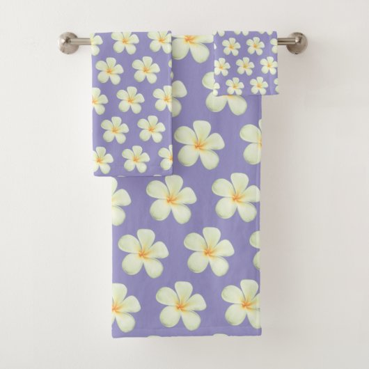 白エレガントプルメリア花オンシルバーグレー バスタオルセット (インサイチュ)