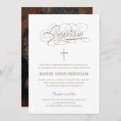 白エレガントベージュ書道バプテスマ 招待状 (正面/裏面)