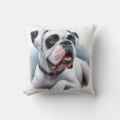 白エレガントボクサードッグ – 水彩スタイル クッション (正面)