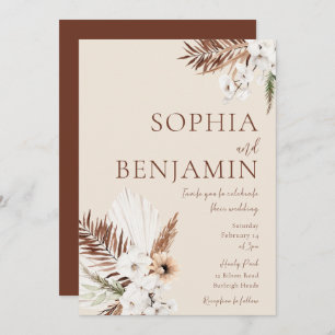 白エレガントボヘミアン結婚の花 招待状