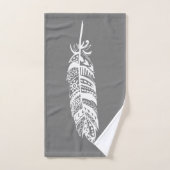 白エレガントボヘミアン部族羽毛&グレー バスタオルセット (ハンドタオル)