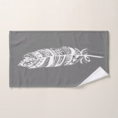 白エレガントボヘミアン部族羽毛&グレー バスタオルセット (ハンドタオル)