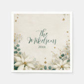 白エレガントポインセチアパーティー スタンダードカクテルナプキン (正面)