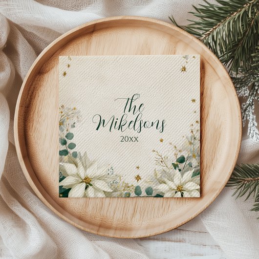 白エレガントポインセチアパーティー スタンダードカクテルナプキン