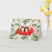 白エレガントポインセチア庭園ファミリーフォトカード カード (黄色い花)