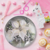 白エレガントポインセチア ペーパープレート (パーティー)