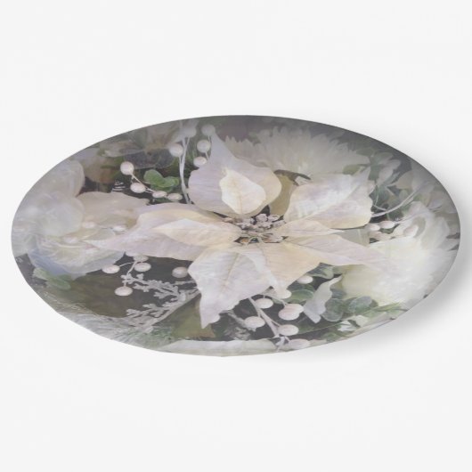 白エレガントポインセチア ペーパープレート (アングル)