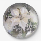 白エレガントポインセチア ペーパープレート (正面)