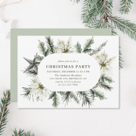 白エレガントポインセチア・ボヘミアン・クリスマス・パーティー 招待状