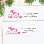 白エレガントミニマルとピンクのメリークリスマス ラベル