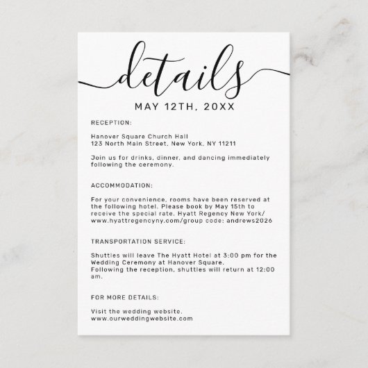 白エレガントミニマルモノグラ結婚ム詳細 エンクロージャーカード (正面)