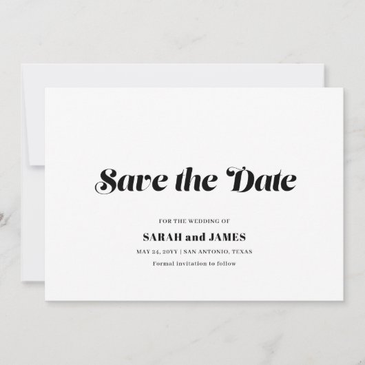 白エレガントミニマル婚式の日付を保存 招待状 (正面)