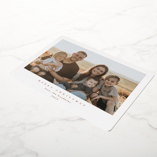 白エレガントミニマル枠独身の写真 箔シーズンカード (回転した状態)