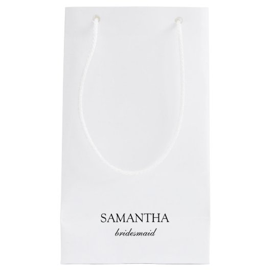 白エレガントミニマル結婚リストの花嫁 スモールペーパーバッグ (正面)