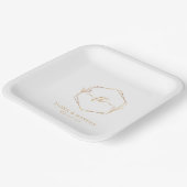 白エレガントミニマル金ゴールドモノグラムの結婚s ペーパープレート (傾斜あり)