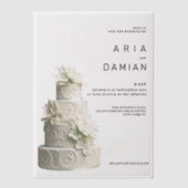 白エレガントミントグリーンフローラケ結婚ーキ ベラム紙招待状 (正面)