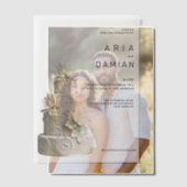 白エレガントミントグリーンフローラケ結婚ーキ ベラム紙招待状 (オフセット (カップル))