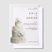 白エレガントミントグリーンフローラケ結婚ーキ ベラム紙招待状 (オフセット)