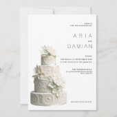 白エレガントミントグリーンフローラケ結婚ーキ 招待状 (正面)