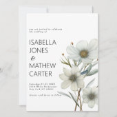 白エレガントミントグリーン春結婚花 招待状 (正面)