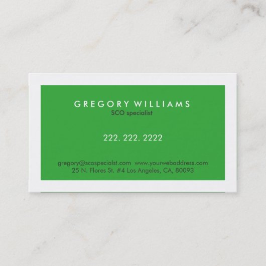 白エレガントモダンと緑のSEOスペシャリスト 名刺 (正面)