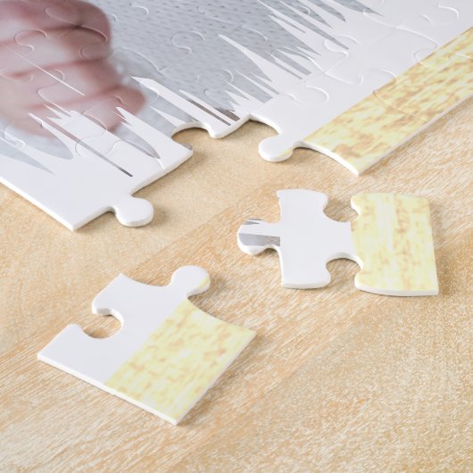 白エレガントモダンと金ゴールドの写真ファミリの追加 ジグソーパズル (側面)