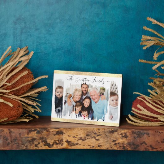 白エレガントモダンと金ゴールドの写真ファミリの追加 フォトプラーク (側面)