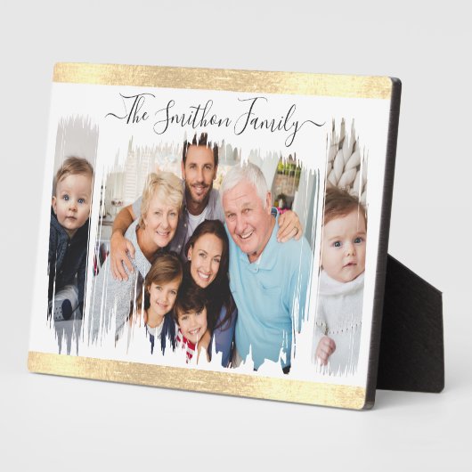 白エレガントモダンと金ゴールドの写真ファミリの追加 フォトプラーク (側面)