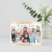 白エレガントモダンと金ゴールドの写真ファミリの追加 ポストカード (スタンド正面)
