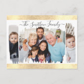 白エレガントモダンと金ゴールドの写真ファミリの追加 ポストカード (正面)