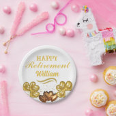 白エレガントモダンと金ゴールドの幸福な退職 ペーパープレート (パーティー)