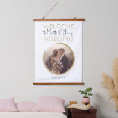 白エレガントモダンと金ゴールド結婚の歓迎サイン 吊り下げ型タペストリー (寝室)