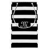 白エレガントモダンと黒のストライプパターン スモールペーパーバッグ (裏面)