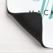 白エレガントモダンティール（緑がかった色）スクリプトのモノグラム マウスパッド (コーナー)