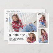 白エレガントモダン卒業式4 Photo Collage インビテーションポストカード (正面/裏面)