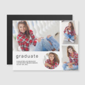 白エレガントモダン卒業式4 Photo Collage マグネット招待状 (正面/裏面)