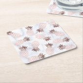 白エレガントモダン大理石バラ金ゴールドパイナップル スクエアペーパーコースター (アングル)