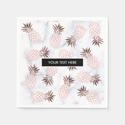 白エレガントモダン大理石バラ金ゴールドパイナップル スタンダードカクテルナプキン (正面)