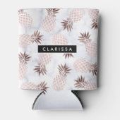 白エレガントモダン大理石バラ金ゴールドパイナップル 缶クーラー (正面)