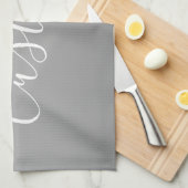 白エレガントモダン文字のグレー書グラデーション キッチンタオル (四つ折り)