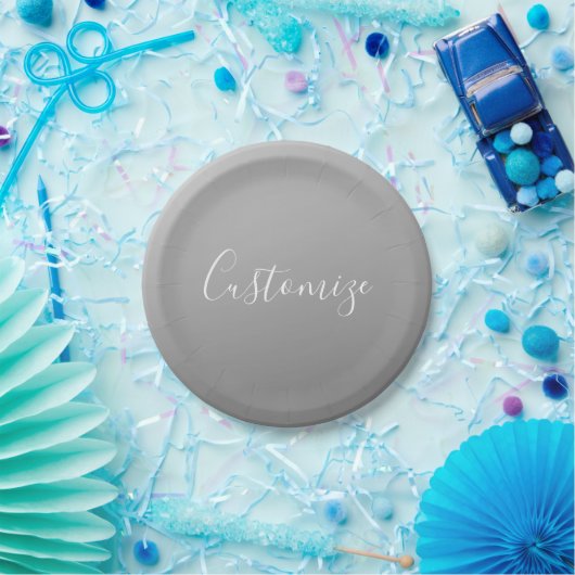 白エレガントモダン文字のグレー書グラデーション ペーパープレート (パーティー)