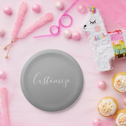 白エレガントモダン文字のグレー書グラデーション ペーパープレート (パーティー)