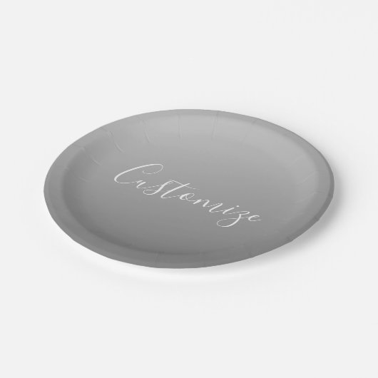 白エレガントモダン文字のグレー書グラデーション ペーパープレート (アングル)