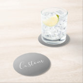 白エレガントモダン文字のグレー書グラデーション ラウンドペーパーコースター (インサイチュ)