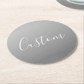 白エレガントモダン文字のグレー書グラデーション ラウンドペーパーコースター (アングル)