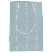 白エレガントモダン灰色モノグラム結婚ズ ミディアムペーパーバッグ (正面)